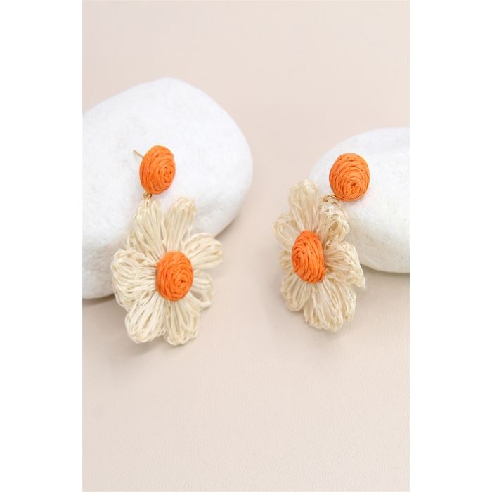 Scarpy creation my boucle orielle fleurs rafia yl orange3937503_5