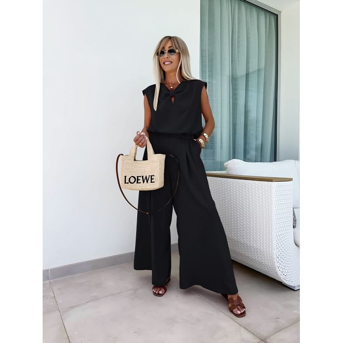 Scarpy creation my ensemble top noeud papillon et pantalon fluide yl noir3949601_4