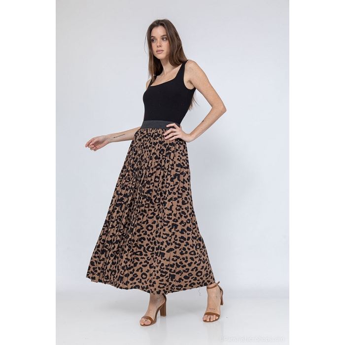 Scarpy creation my jupe longue plissee imprime leopard yl naturel