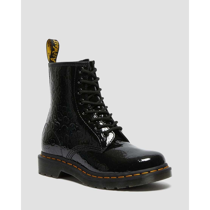 Dr martens 1460 w black patent leopard emboss noir