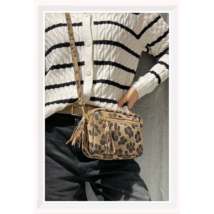 Scarpy creation my sac bandouliere daim leopard yl gris