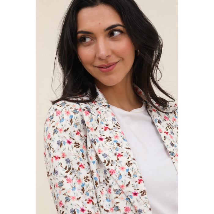 Scarpy creation veste blazer fleurie manche revers blanc4753401_3