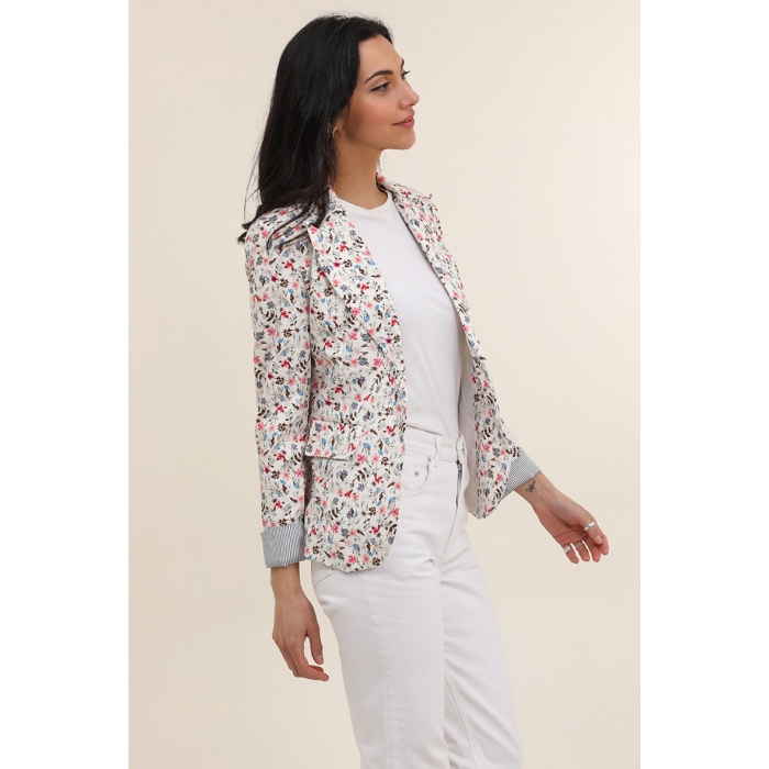 Scarpy creation veste blazer fleurie manche revers blanc4753401_5