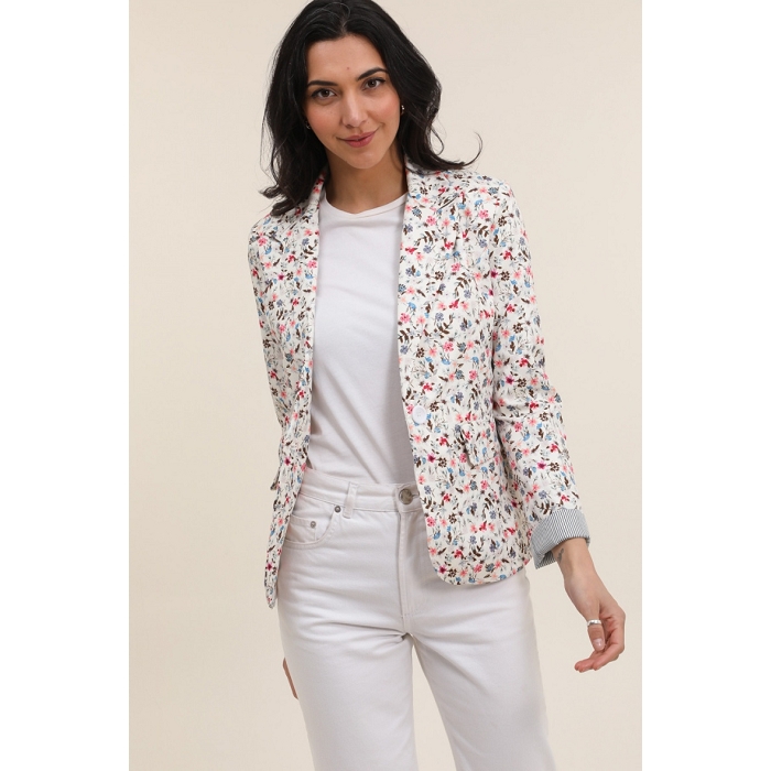 Scarpy creation veste blazer fleurie manche revers blanc4753401_6