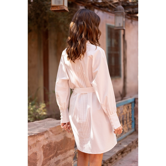 Scarpy creation robe chemise ceinture a nouer blanc4778701_6