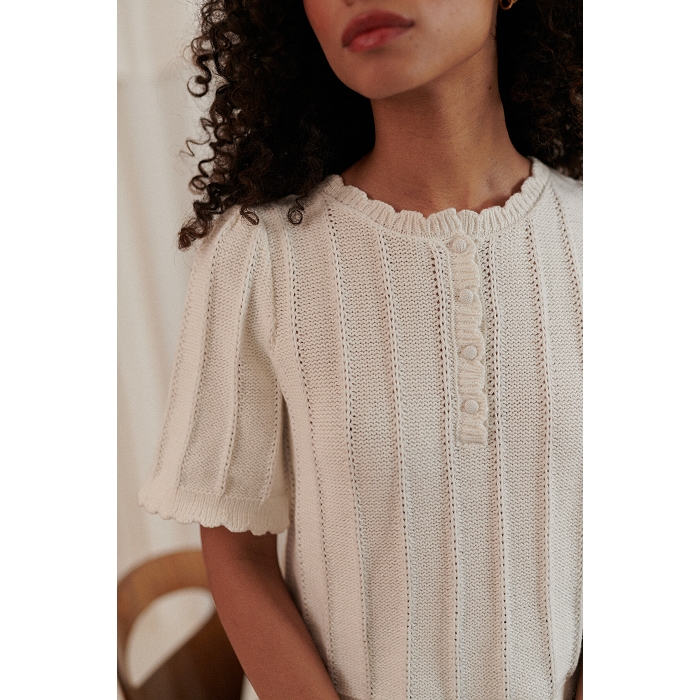 Scarpy creation maille coton manche courte beige4778901_3