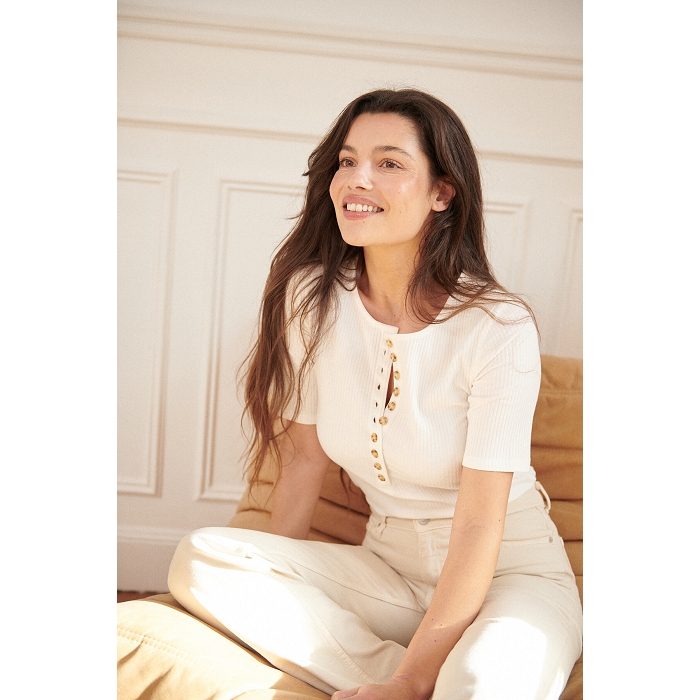 Scarpy creation t shirt maile cotelee boutonnee blanc4779001_2