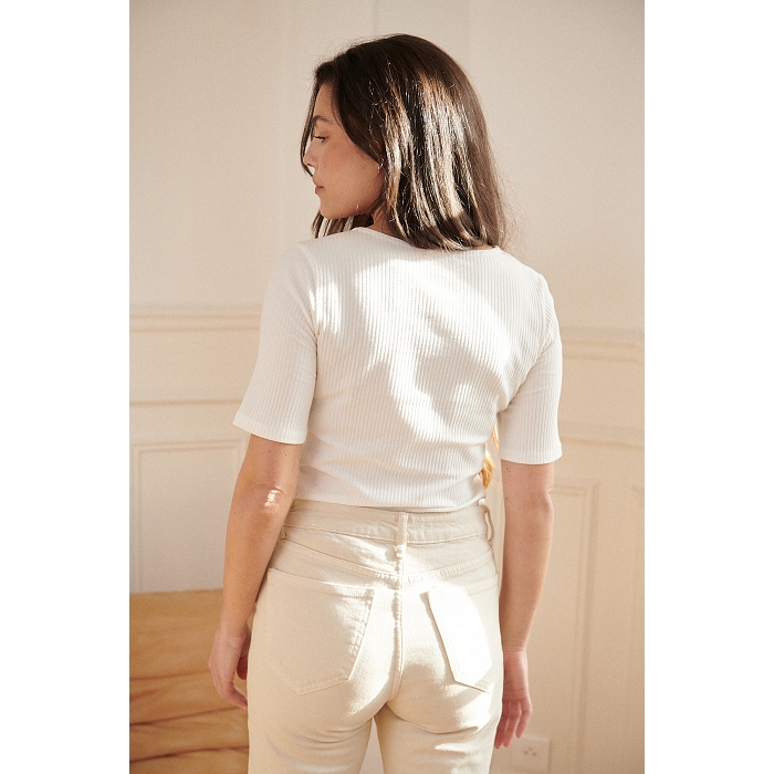 Scarpy creation t shirt maile cotelee boutonnee blanc4779001_3