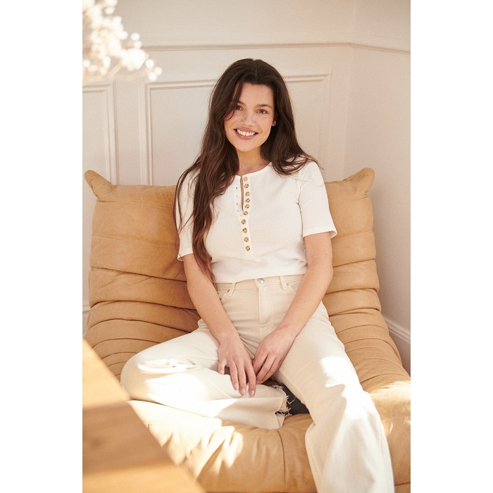 Scarpy creation t shirt maile cotelee boutonnee blanc4779001_4