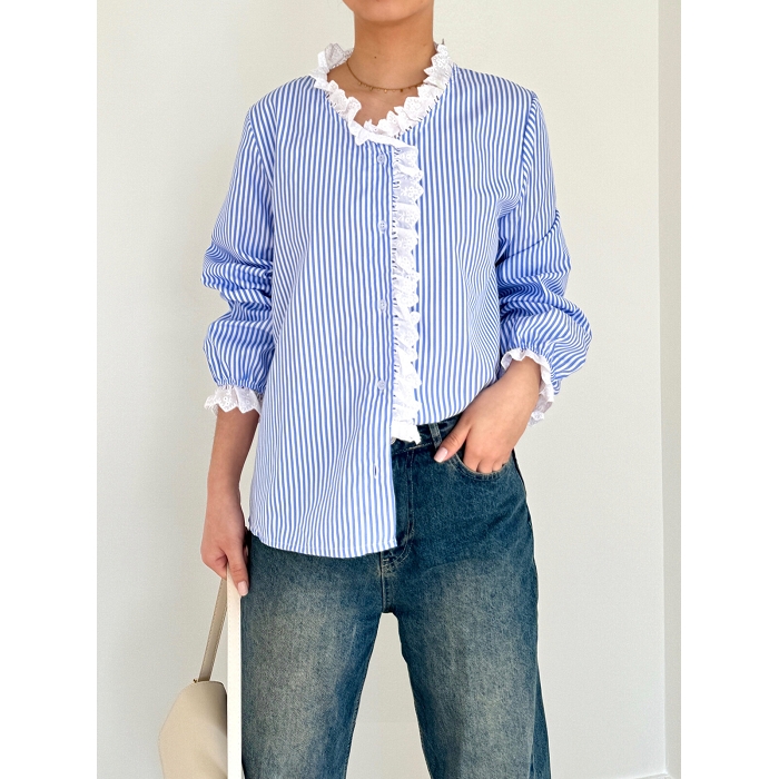 Scarpy creation chemise rayure dentelle bleu4783902_2