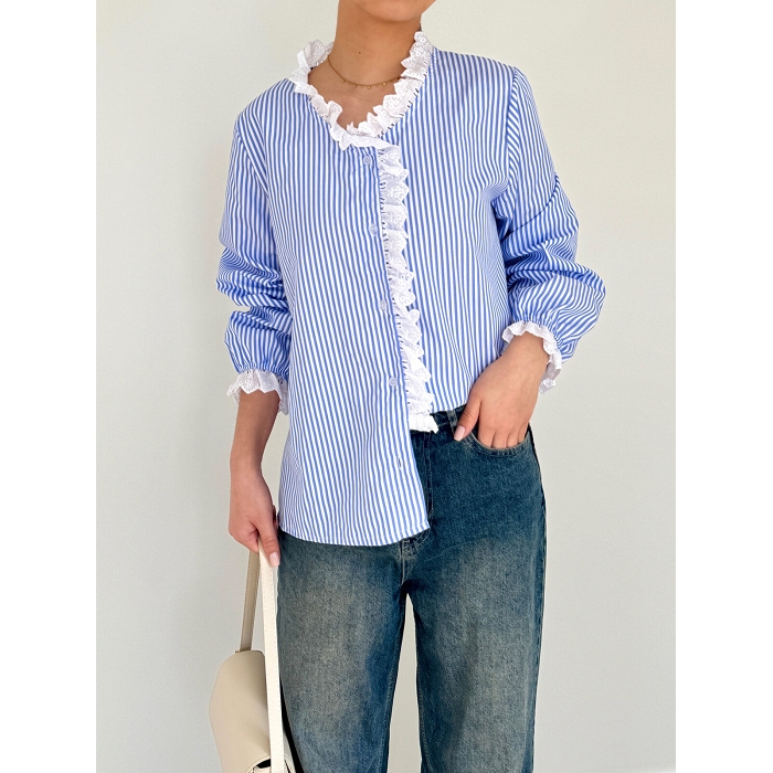 Scarpy creation chemise rayure dentelle bleu4783902_6