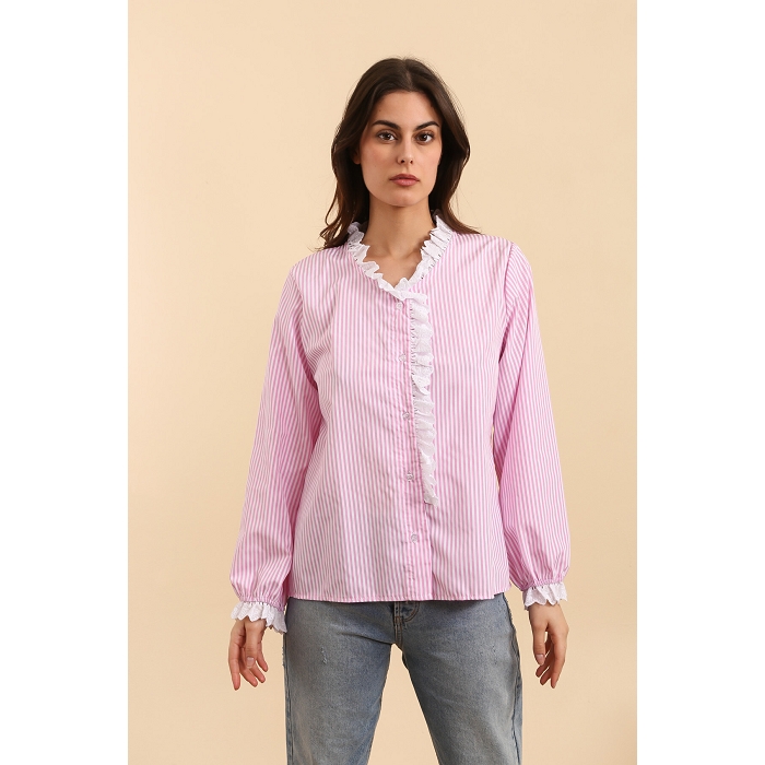 Scarpy creation chemise rayure dentelle rose4783903_3