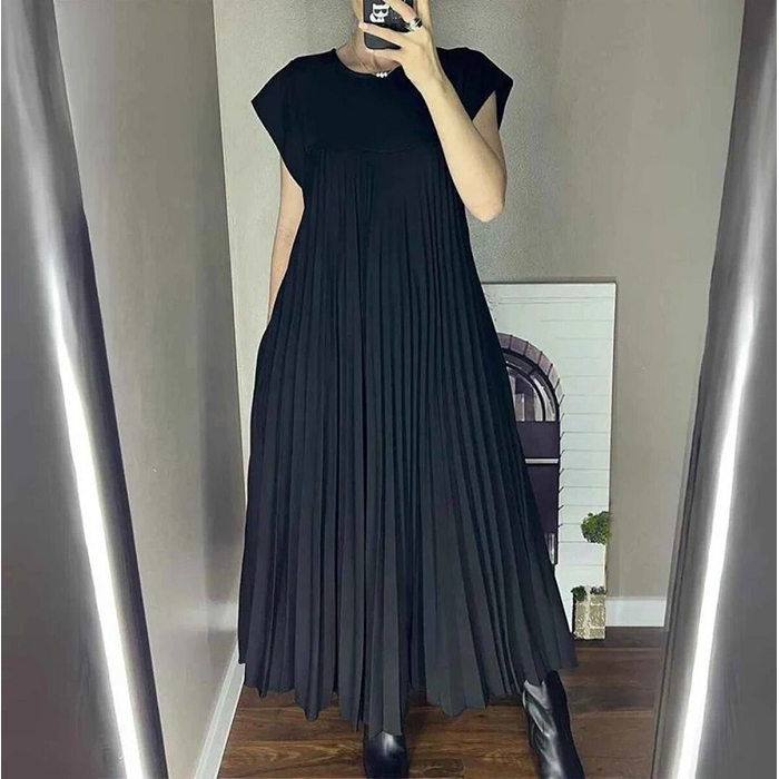 Scarpy creation robe longue plissee fluide noir