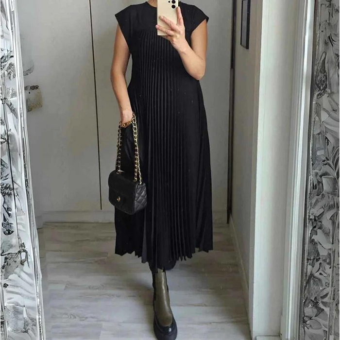 Scarpy creation robe longue plissee fluide noir4784001_2