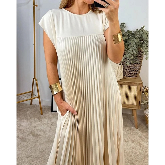 Scarpy creation robe longue plissee fluide beige4784002_6