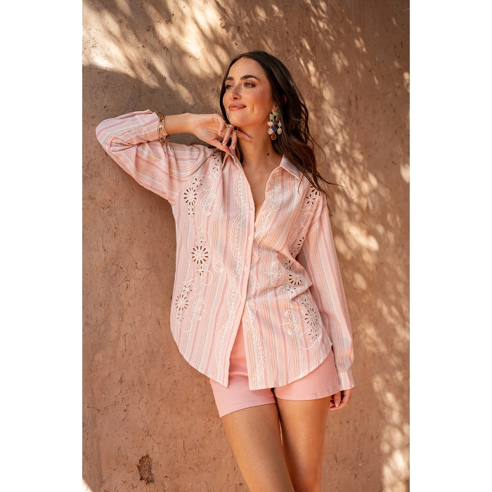 Scarpy creation chemise a rayure brodee rose4784901_5
