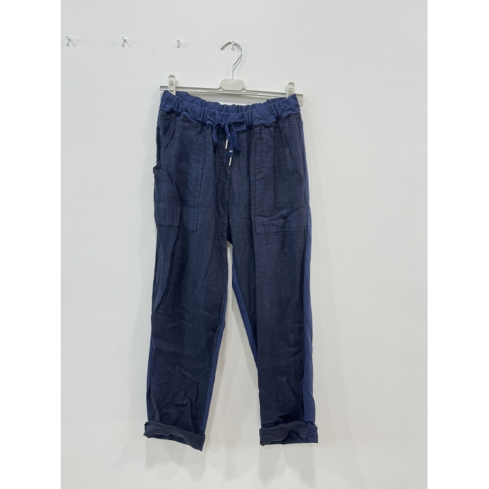 Scarpy creation my pantalon bimatiere lin yl bleu