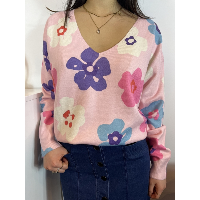 Scarpy creation pull rose fleur rose