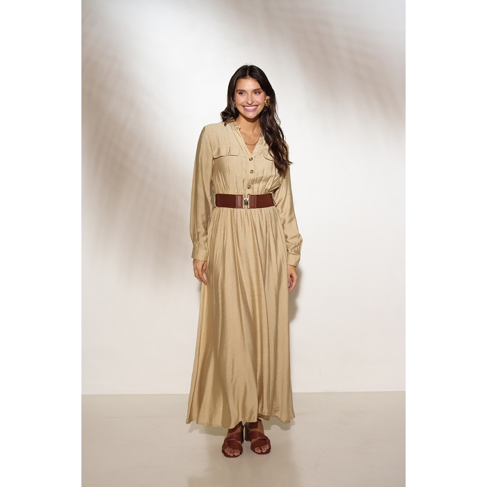 Scarpy creation robe chemise longue beige4799601_6
