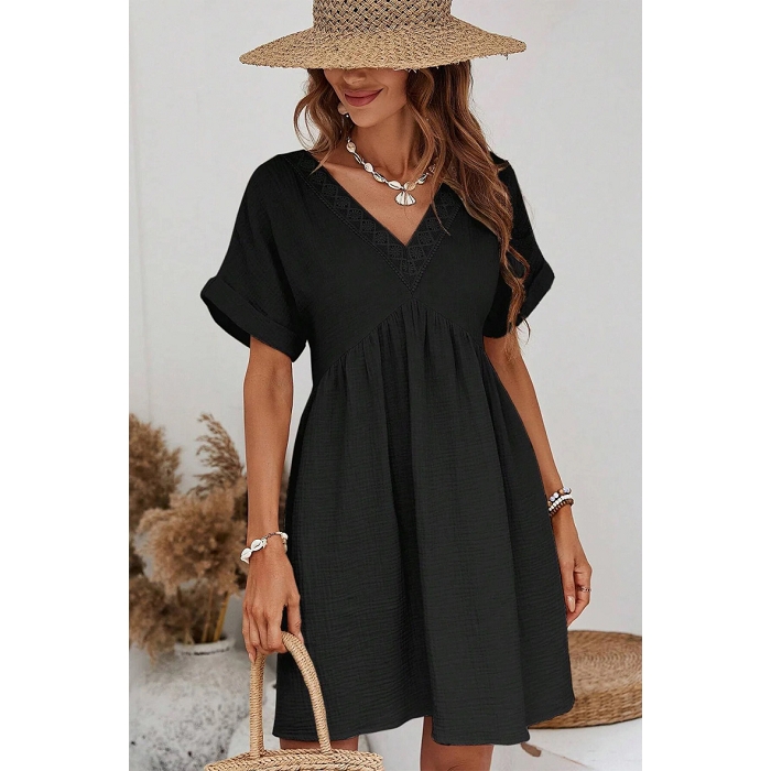 Scarpy creation robe gaz de coton col v noir