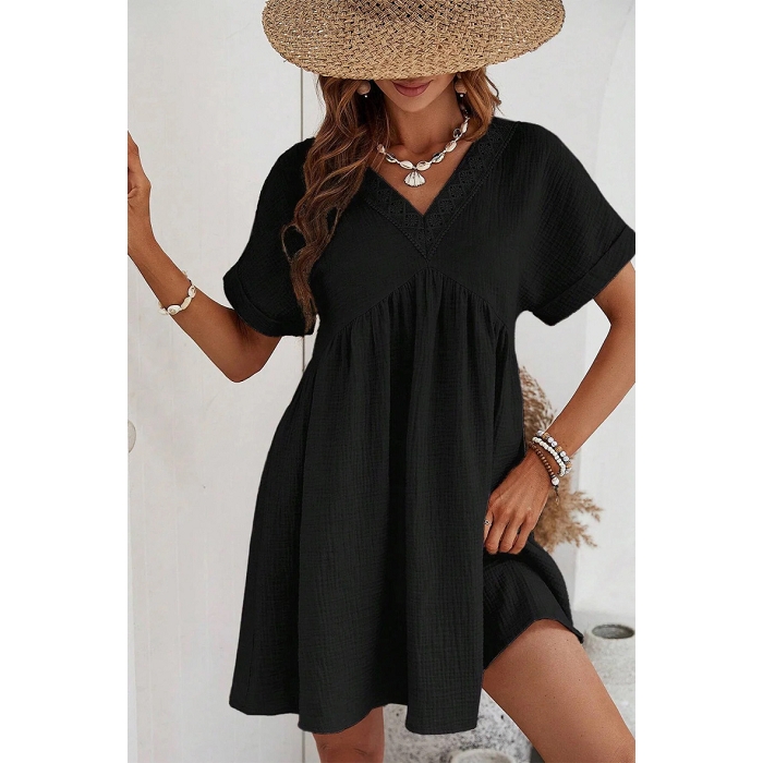 Scarpy creation robe gaz de coton col v noir4804402_2