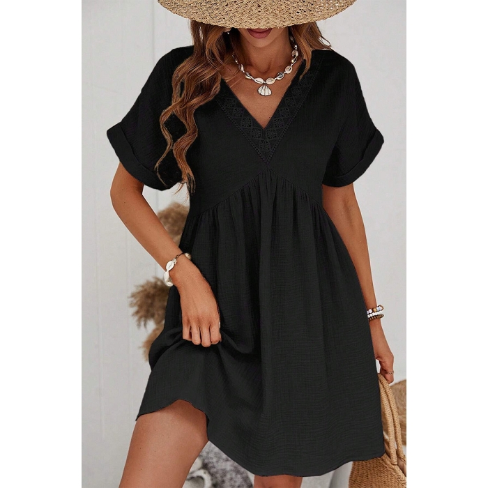 Scarpy creation robe gaz de coton col v noir4804402_5
