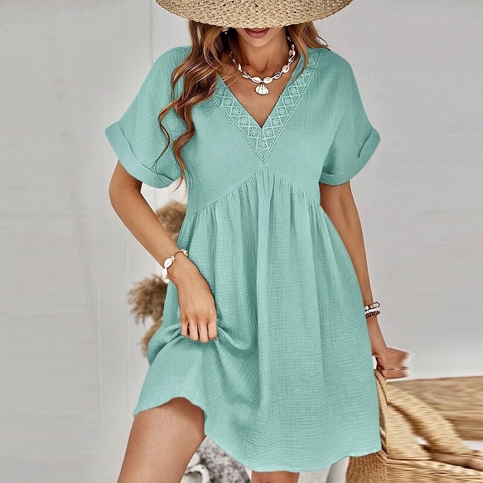 Scarpy creation robe gaz de coton col v vert