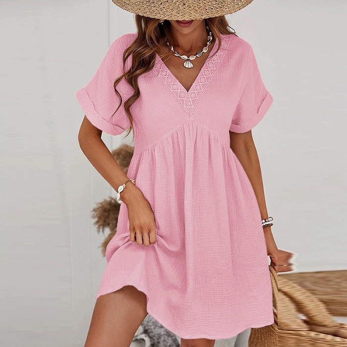 Scarpy creation robe gaz de coton col v rose