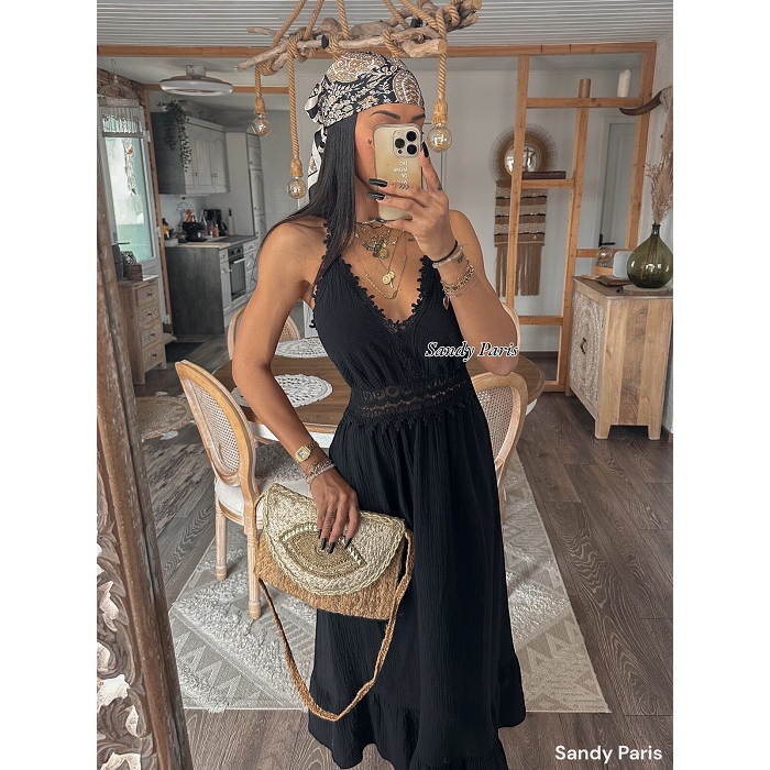 Scarpy creation robe longue gaze de coton noir4806101_2