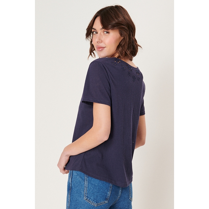 Scarpy creation t shirt col v ajoure bleu4806201_4