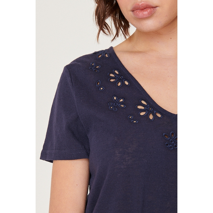 Scarpy creation t shirt col v ajoure bleu4806201_5