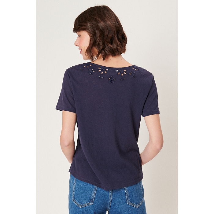 Scarpy creation t shirt col v ajoure bleu4806201_6
