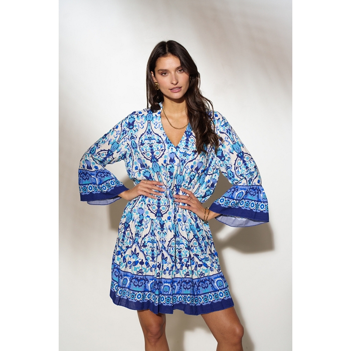 Scarpy creation robe fleurie monochrome bleu