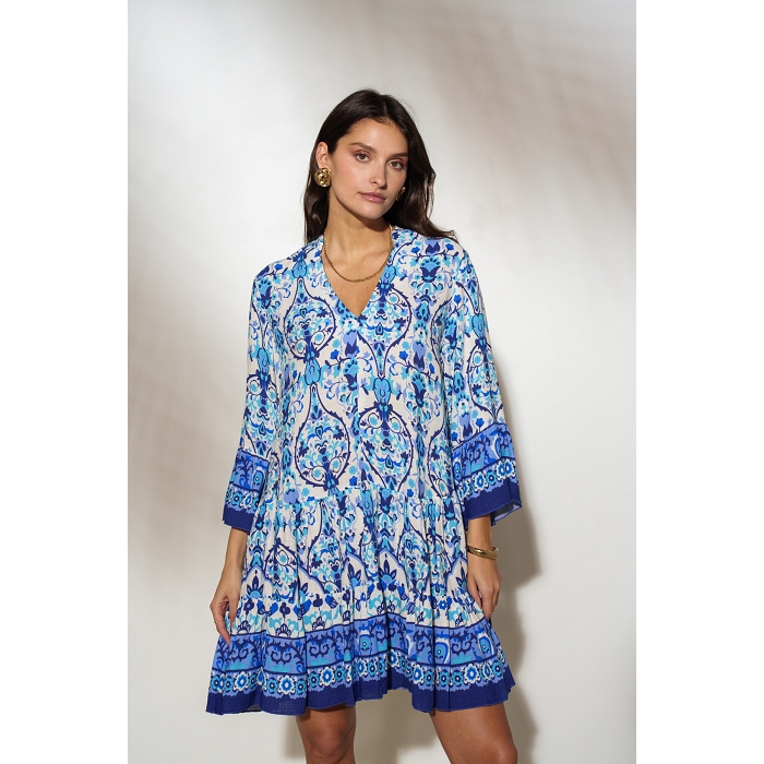 Scarpy creation robe fleurie monochrome bleu4806701_2