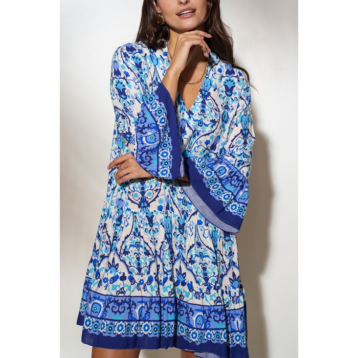 Scarpy creation robe fleurie monochrome bleu4806701_4