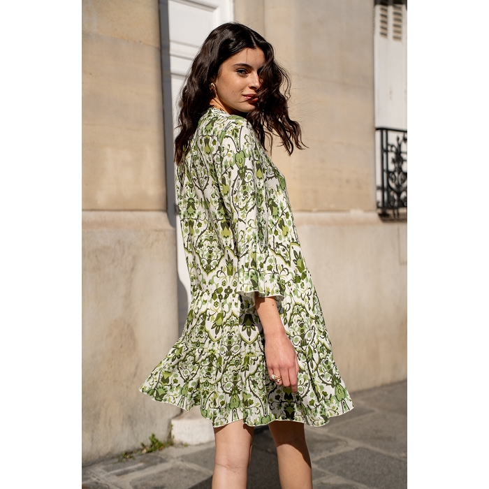 Scarpy creation robe fleurie monochrome vert4806702_4