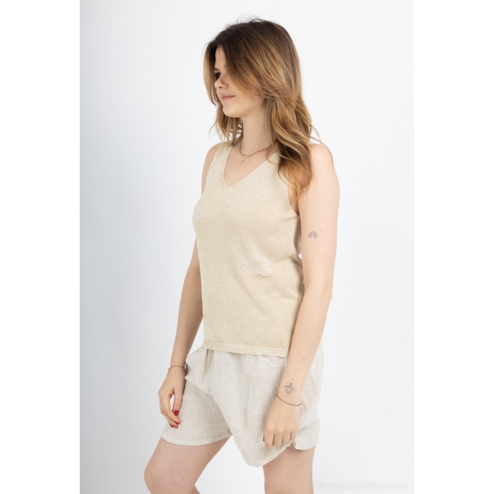 Scarpy creation debardeur brillant fleurs beige4809001_2