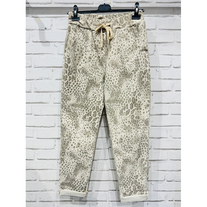 Scarpy creation pantalon leopard imprime vert
