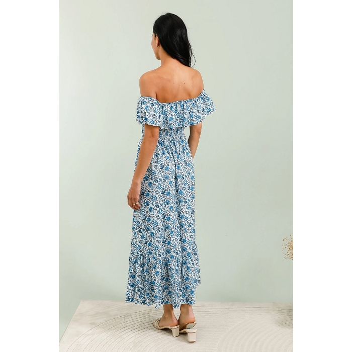 Scarpy creation robe fleurie epaules denudees bleu4813001_4
