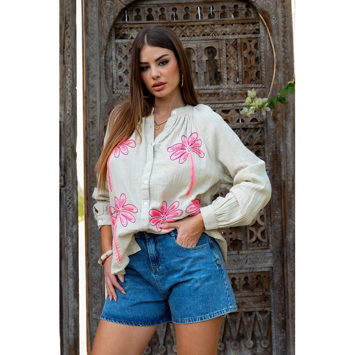 Scarpy creation chemise brodee sika beige