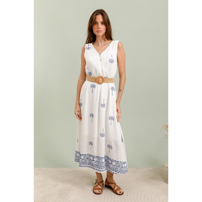 Scarpy creation robe en lin avec ceinture blanc4830101_2
