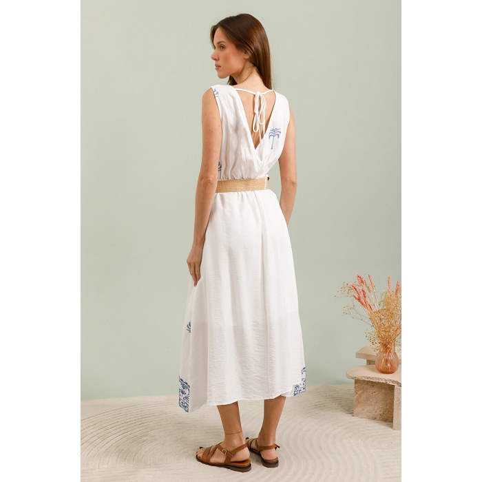 Scarpy creation robe en lin avec ceinture blanc4830101_4