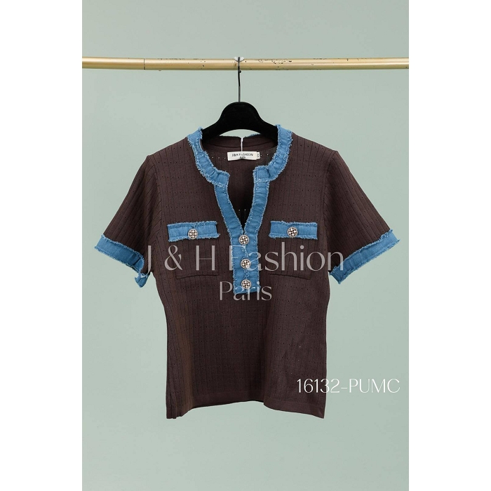 Scarpy creation pull sans manche bordure jeans marron