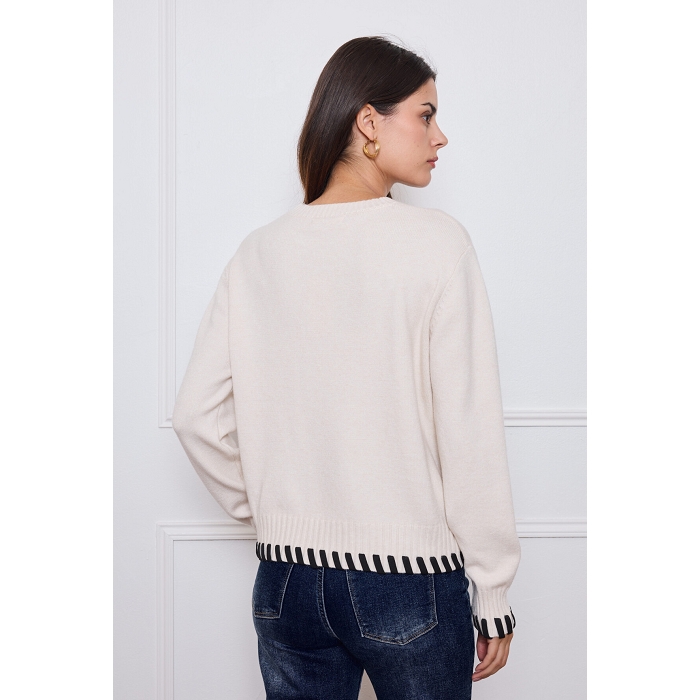 Scarpy creation pull maille lacet beige4835201_4