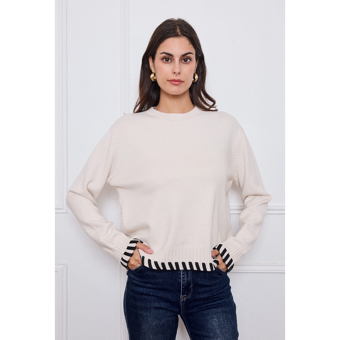 Scarpy creation pull maille lacet beige4835201_5