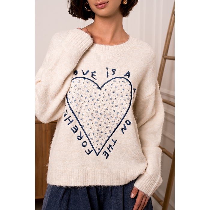 Scarpy creation pull coeur beige