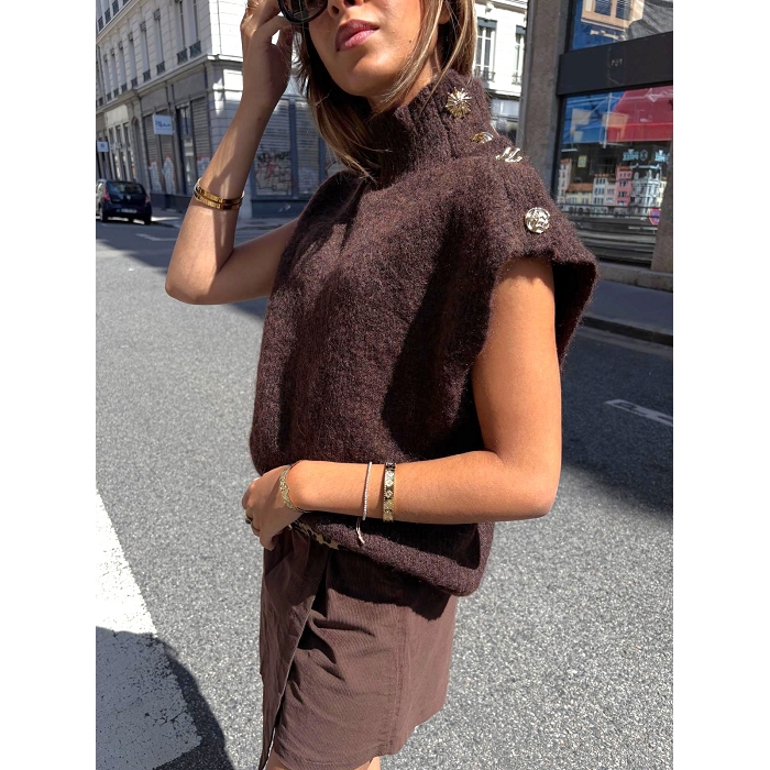 Scarpy creation pull sans manche avec col marron4837101_3