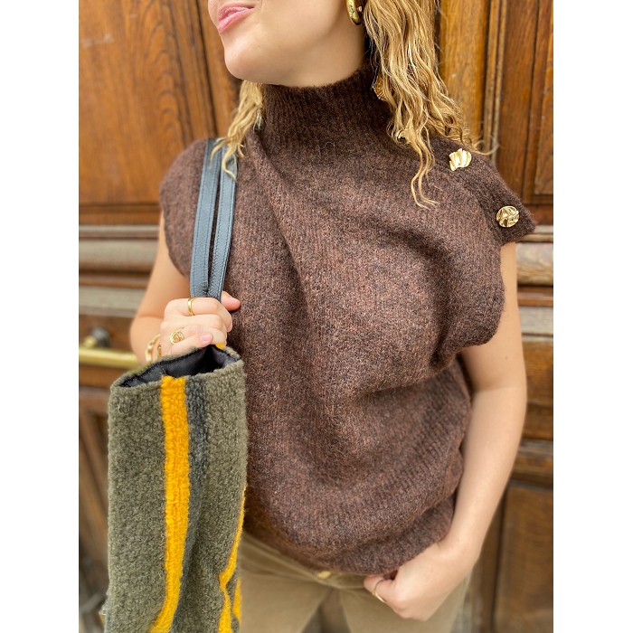 Scarpy creation pull sans manche avec col marron4837101_4