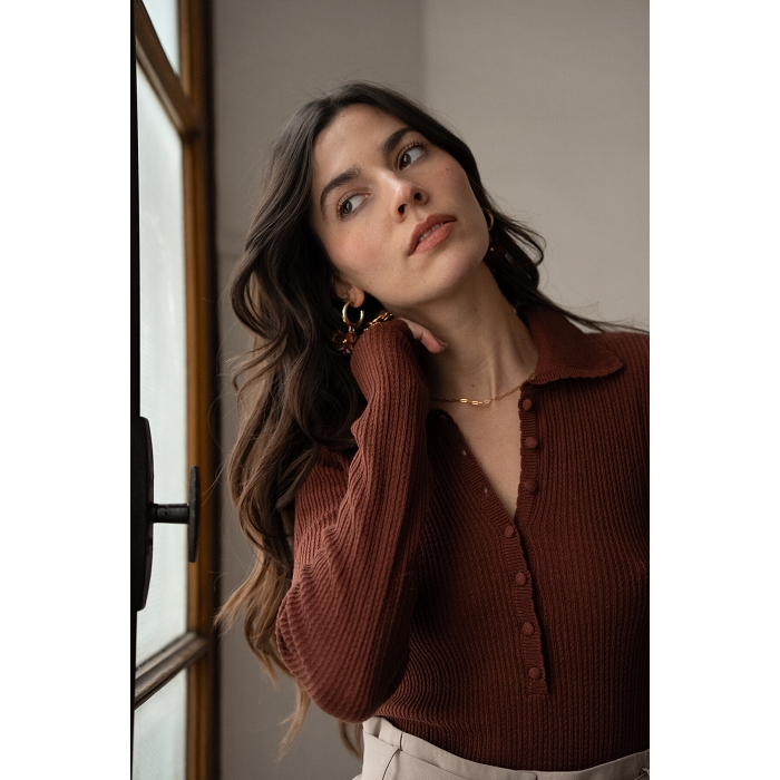 Scarpy creation polo laine coton marron4848602_2