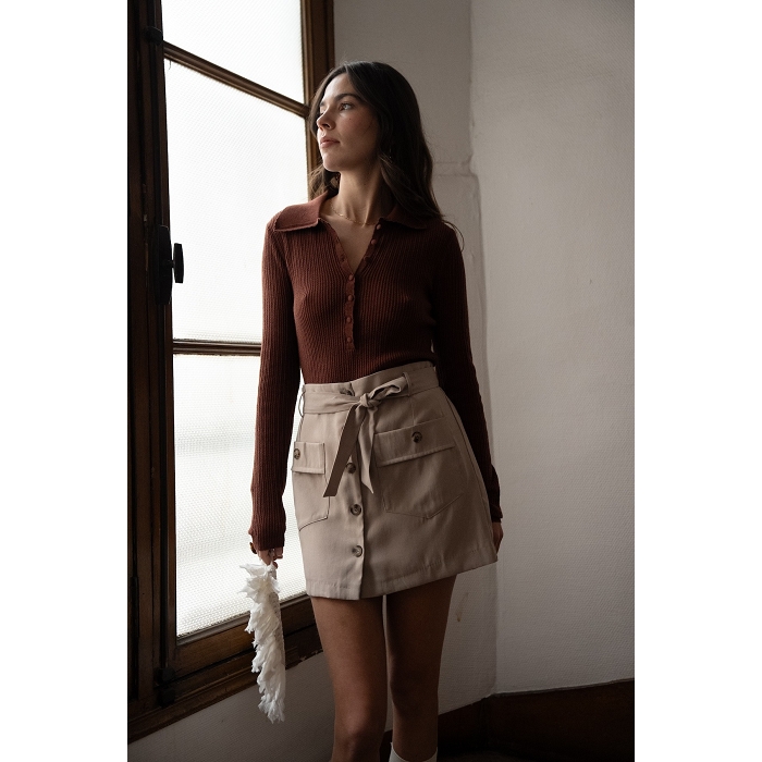 Scarpy creation polo laine coton marron4848602_5